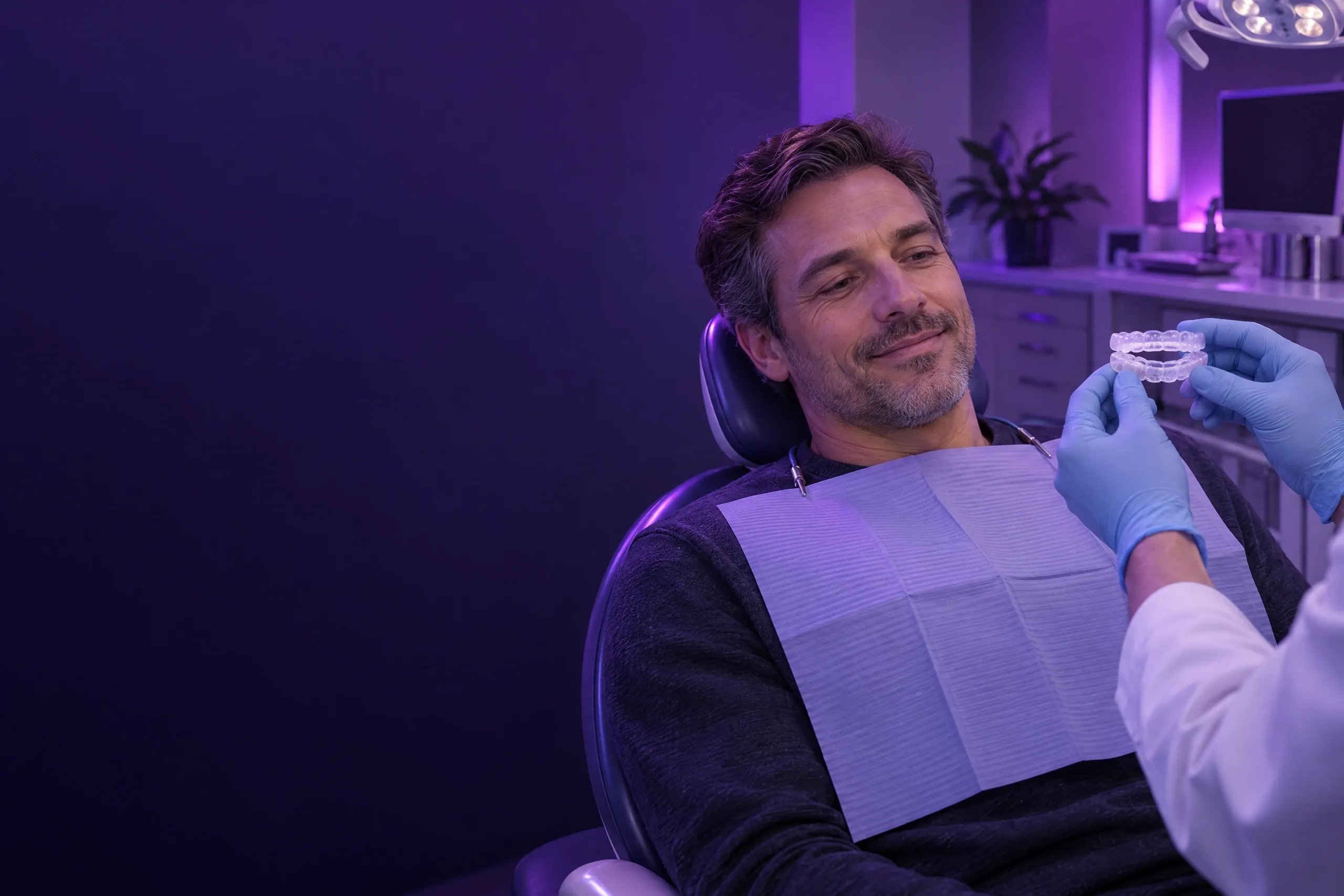 Dentist taking the bite registration used to build a custom oral appliance