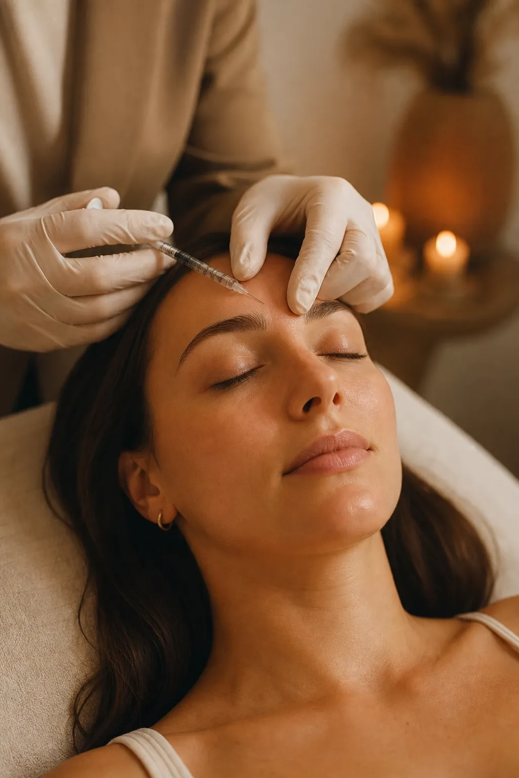 Close up comparison of forehead and frown lines before and after Botox treatment at Desert Oasis Wellness and Med Spa