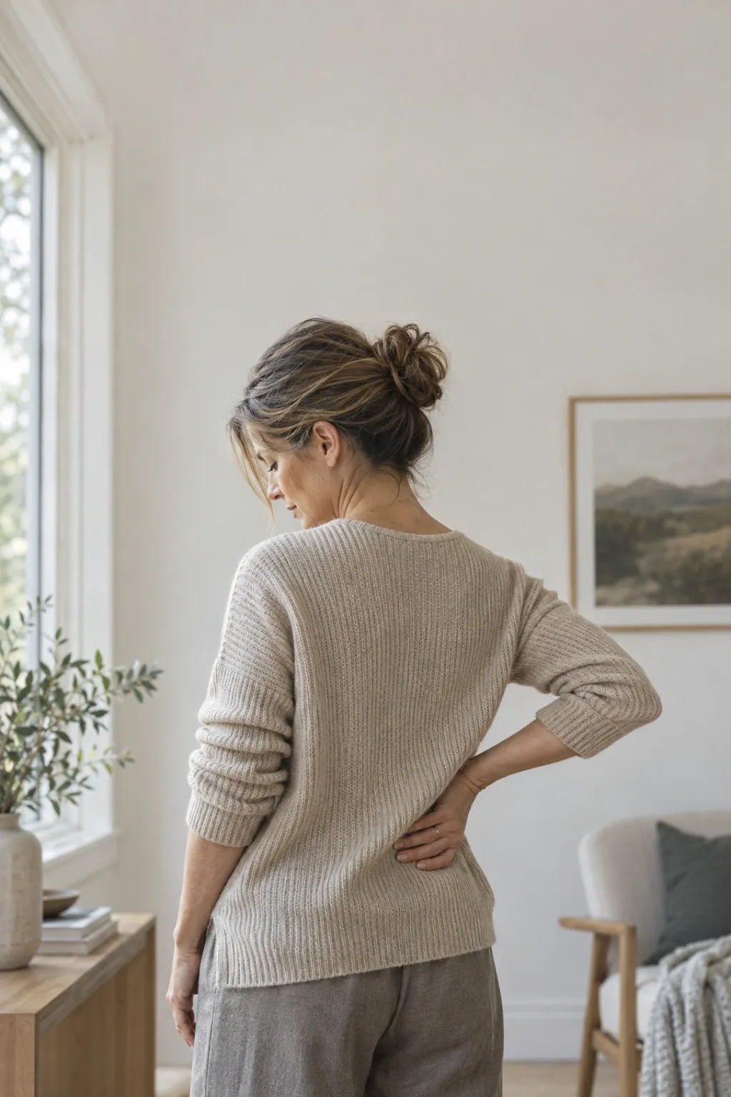 Patient describing where back pain sits along the spine during a first visit at a Camarillo, CA clinic