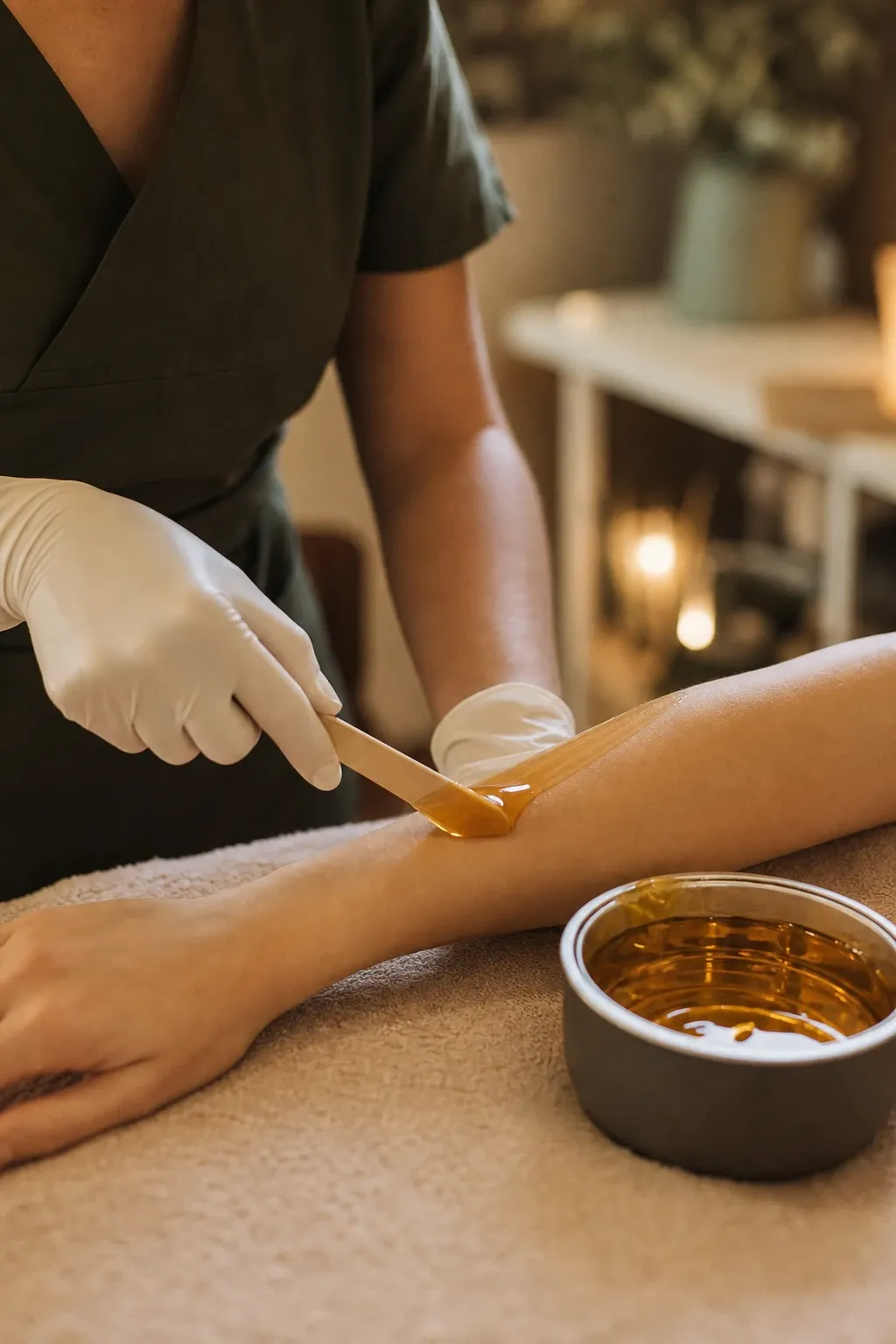 Smooth skin results after professional waxing treatment for legs and bikini line at Desert Oasis Wellness and Med Spa