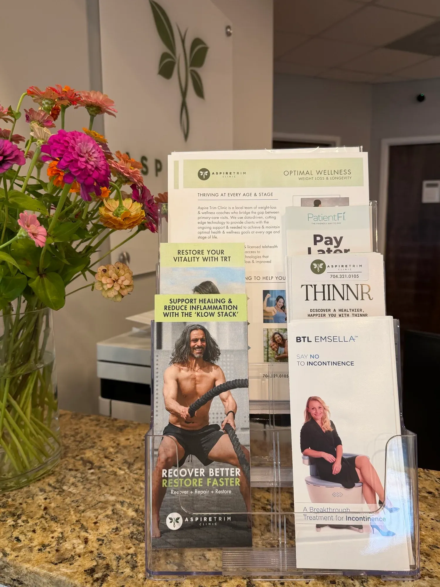 Welcoming consultation room where new clients book a free first visit at Aspire Trim Clinic in Matthews, NC, near Charlotte