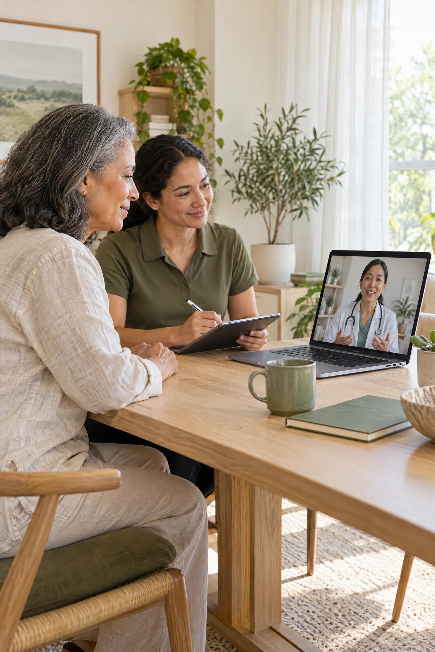 Client joining a telehealth visit with a licensed physician from the coaching room at Aspire Trim Clinic in Matthews, NC