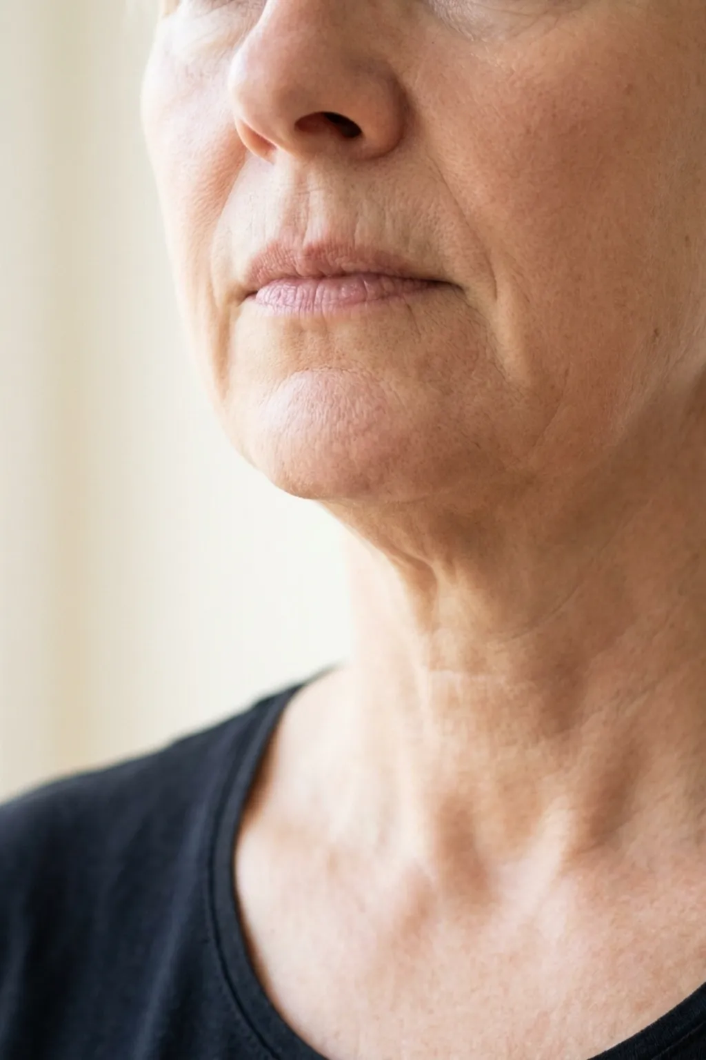 Close view of early jowling and softened jawline definition on a patient at Applegate Dentistry & MedSpa