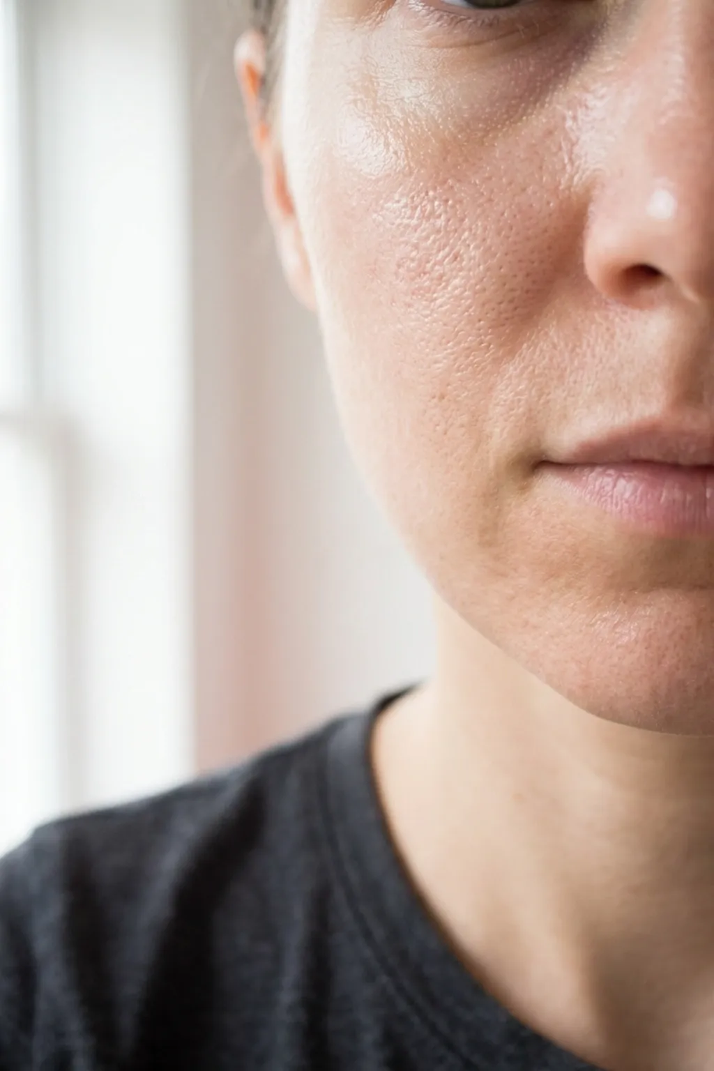 Close-up of facial skin showing enlarged pores and rough texture at Applegate Dentistry and MedSpa