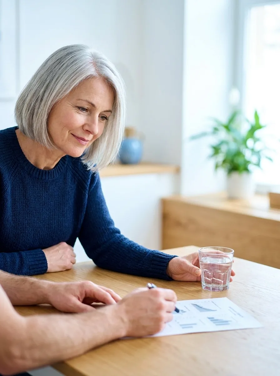 Naples patient reviewing lab panels and a lifestyle plan side by side during a wellness care visit