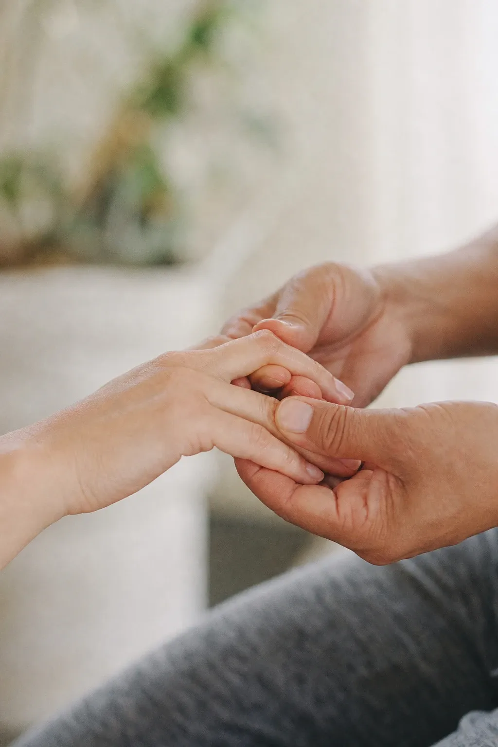 Close-up of a patient describing burning and numbness in both hands during a neuropathy exam in Naples