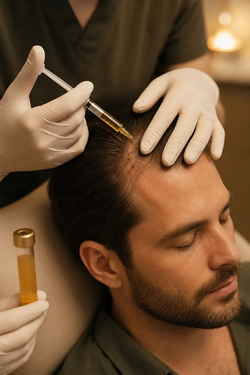 Before and after PRP hair restoration showing improved crown density at Desert Oasis Wellness and Med Spa in Lake Havasu City