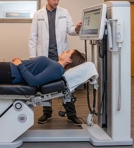 Side by side view of disc compression before and after non-surgical spinal decompression care in Naples