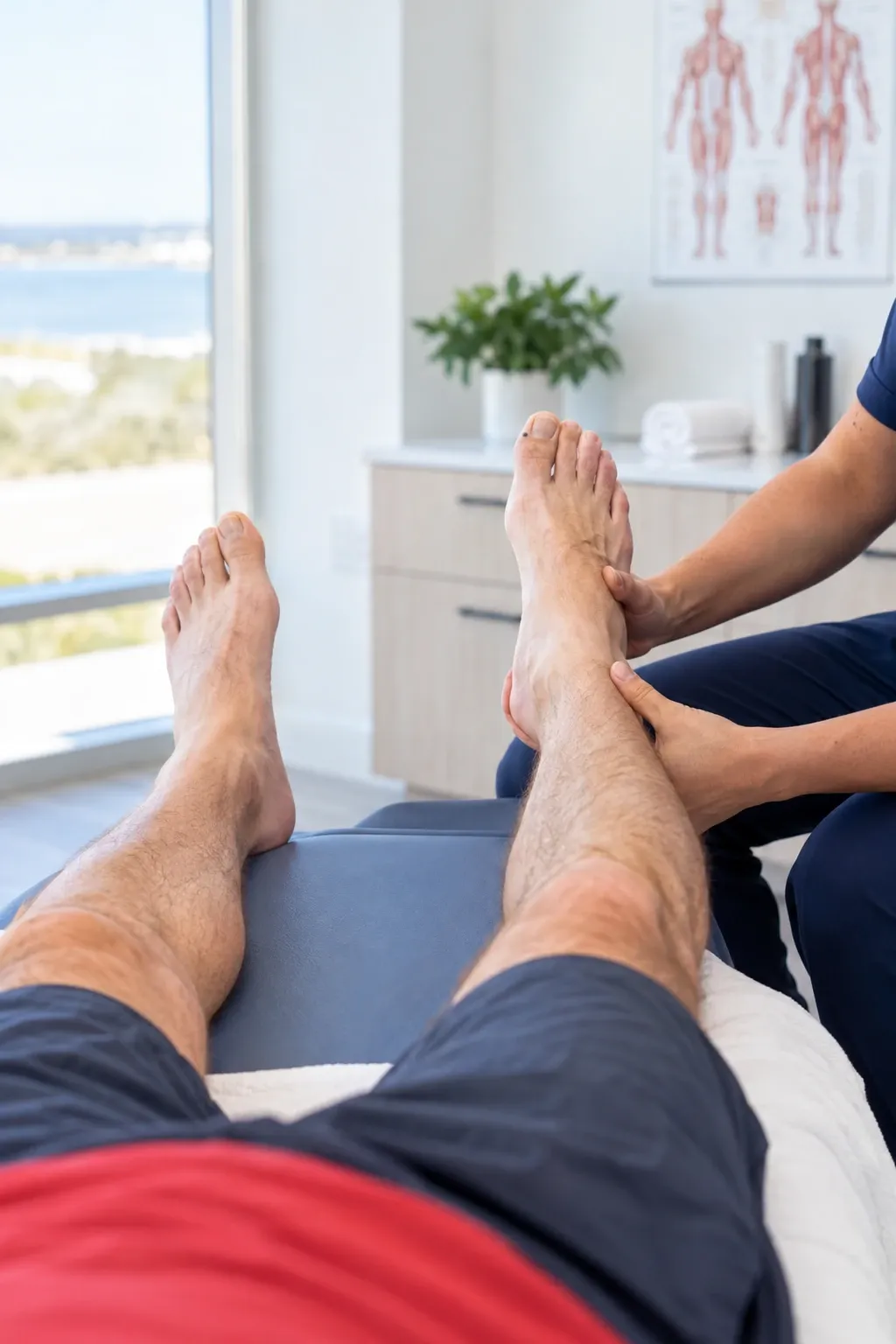 Diagram of a combined neuropathy care plan including nerve stimulation, medication review and foot protection steps
