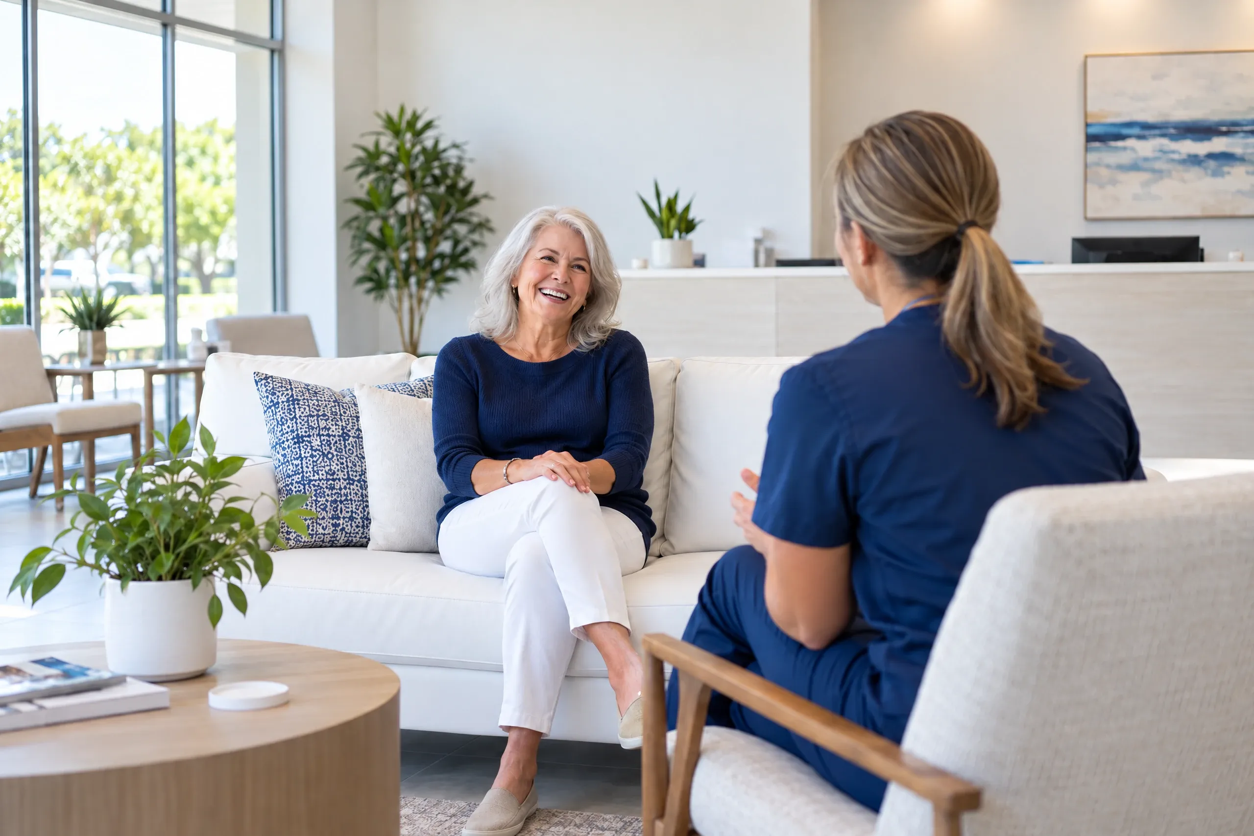 Woman smiling during a walk after urinary incontinence treatment at Ready Pain Management in Gulf Breeze, FL