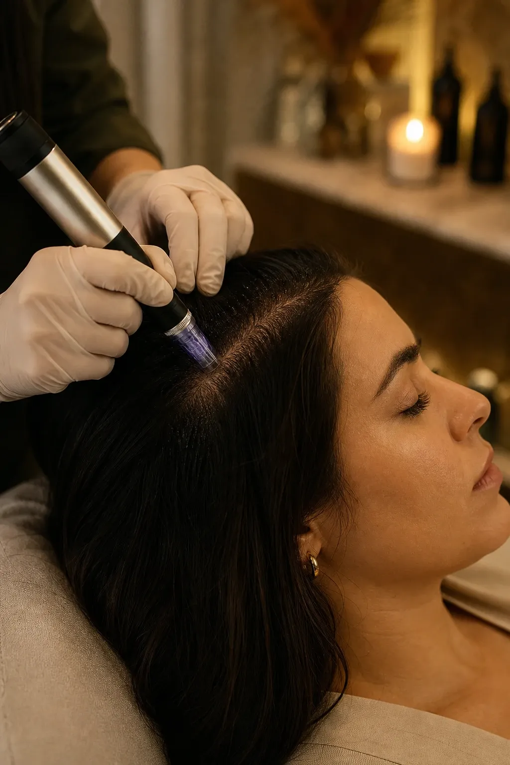 Before and after scalp microneedling showing improved hair density at Desert Oasis Wellness and Med Spa in Lake Havasu City