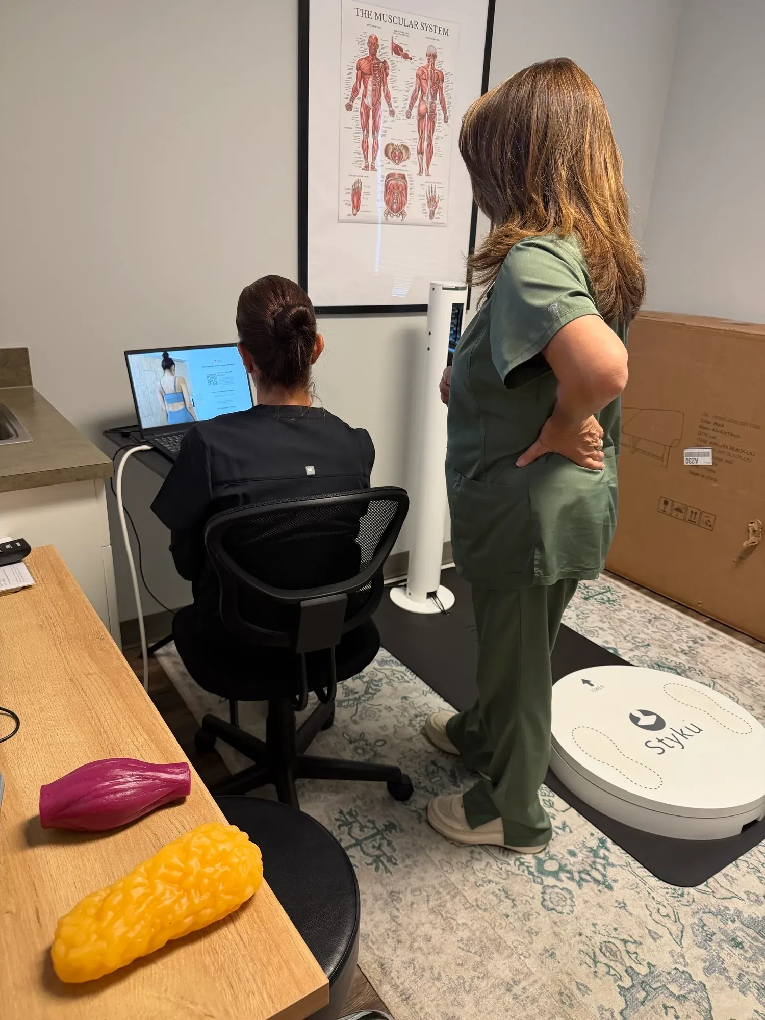 Styku 3D body composition scan measuring waist and trunk for a belly fat coaching plan at Aspire Trim Clinic in Matthews, NC
