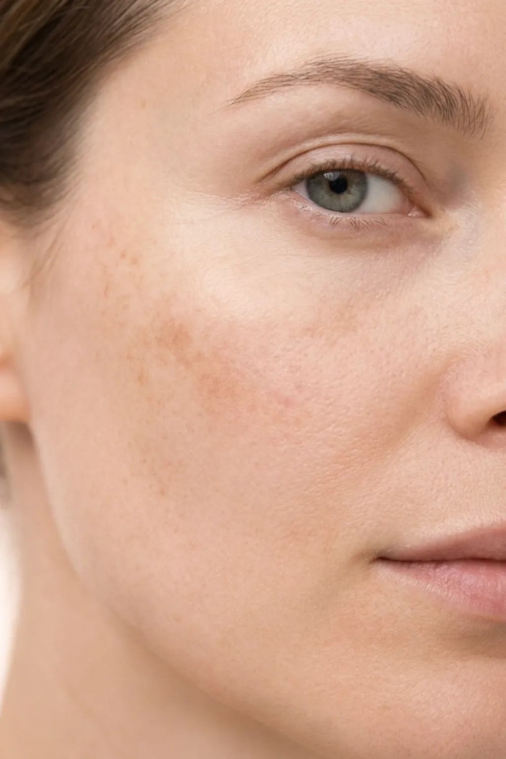 Close-up of facial pigmentation and sun spots during a skin assessment at Applegate MedSpa in Covington