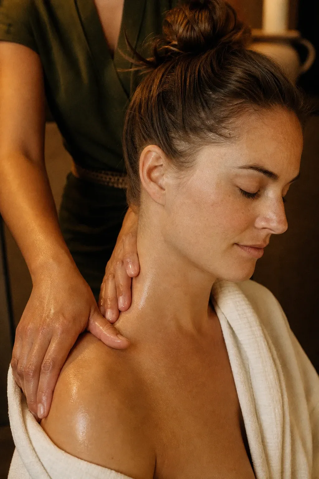 Patient stretching comfortably after a massage therapy session at Desert Oasis Wellness and Med Spa in Lake Havasu City