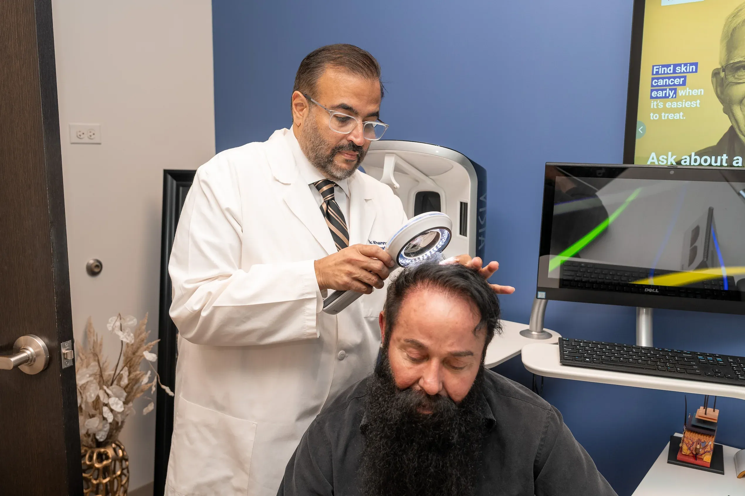 Patient consulting with board-certified dermatologist about finasteride treatment at DSI Hair in Algonquin, IL