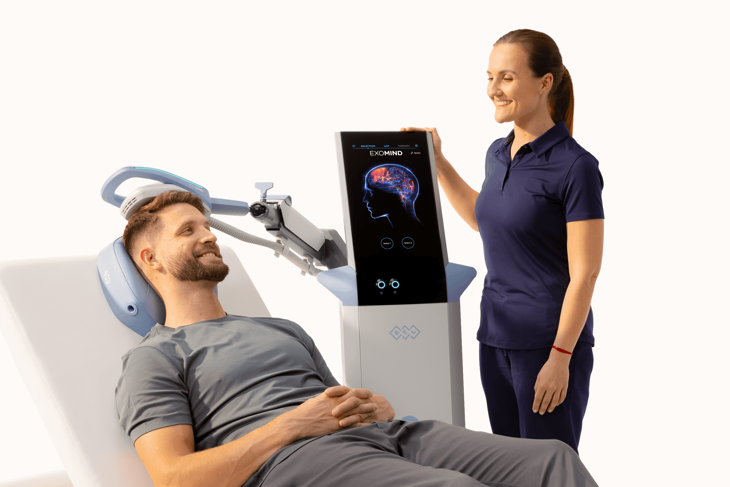 Patient receiving Exomind TMS therapy at Spine-Ability in Apollo Beach, FL