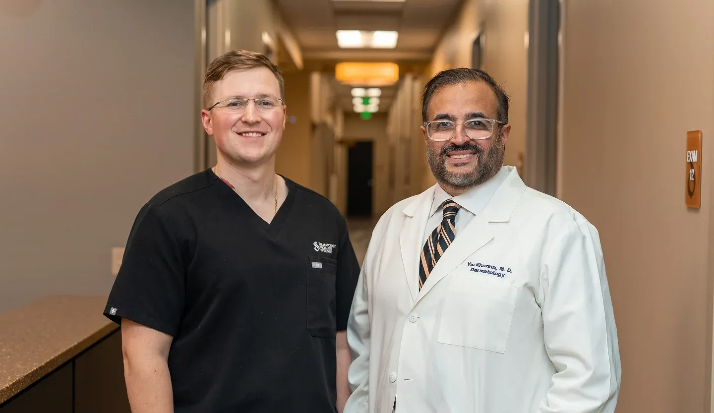 Before and after comparison showing hair density improvement with finasteride treatment at DSI Hair