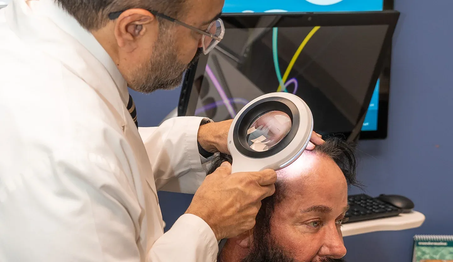 Before and after non-surgical hair loss treatment at DSI Hair Algonquin