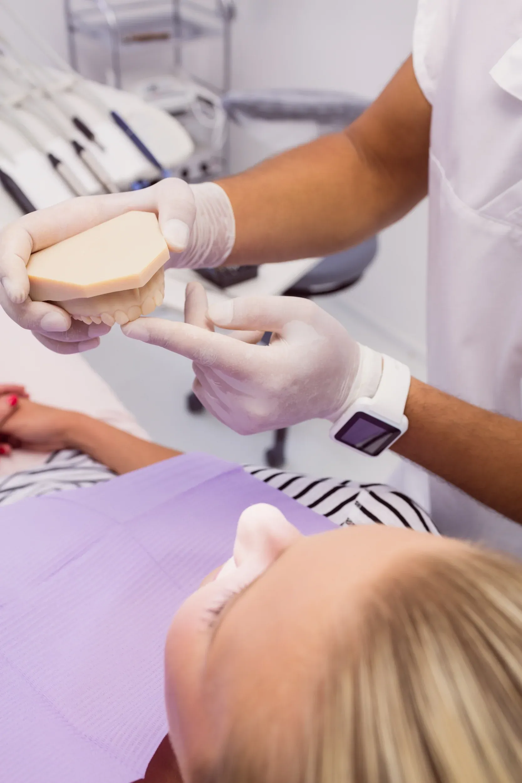 Close-up of tooth-colored composite resin filling material used at Enclave Dental