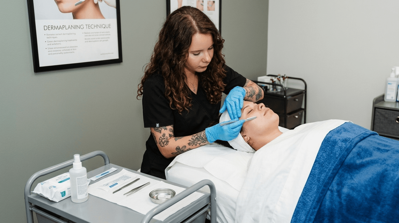 Patient receiving dermaplaning treatment at Pura Vida Med Spa in Fulton, Maryland