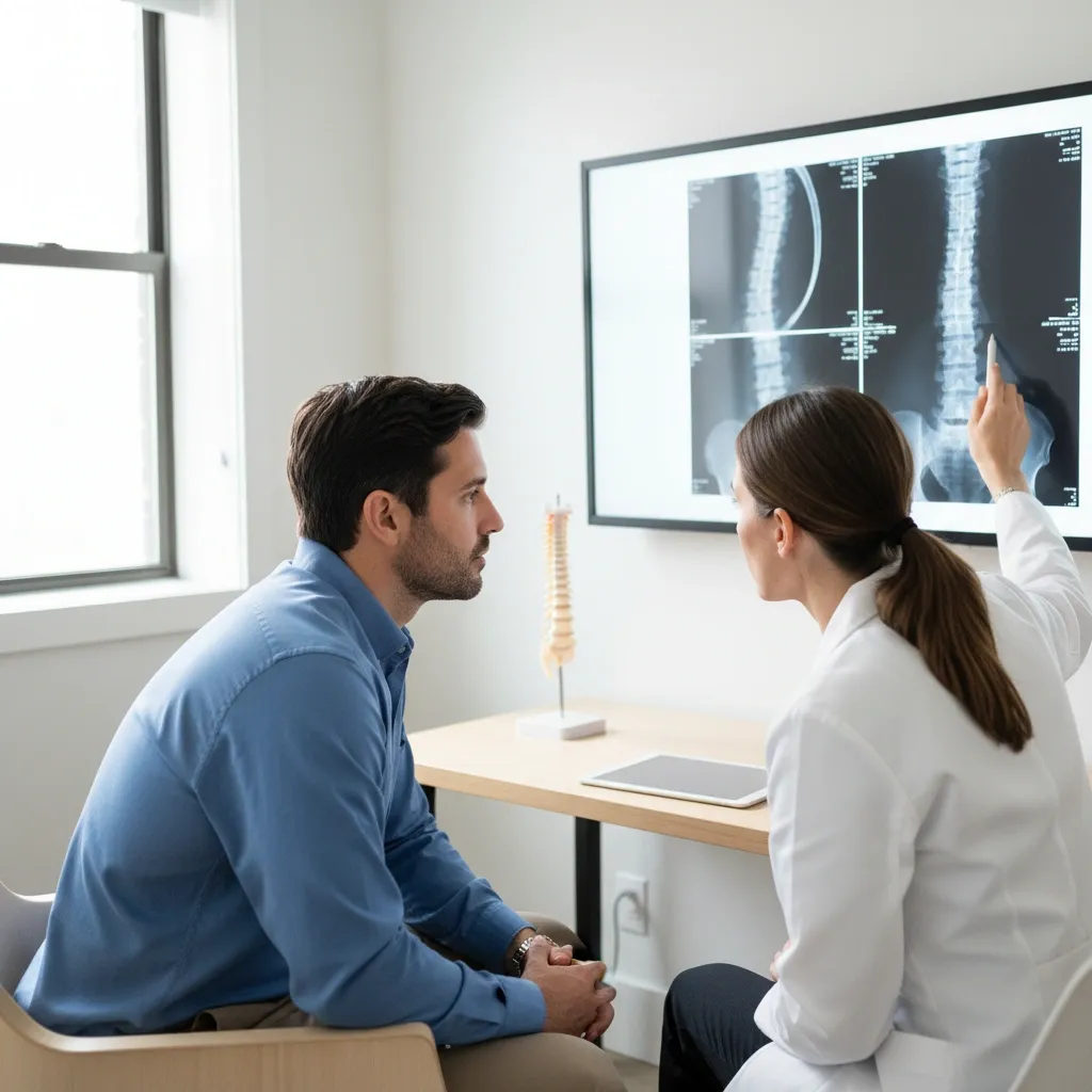 Chiropractor reviewing spinal motion series x-rays with patient at Precision Chiropractic in Rockford