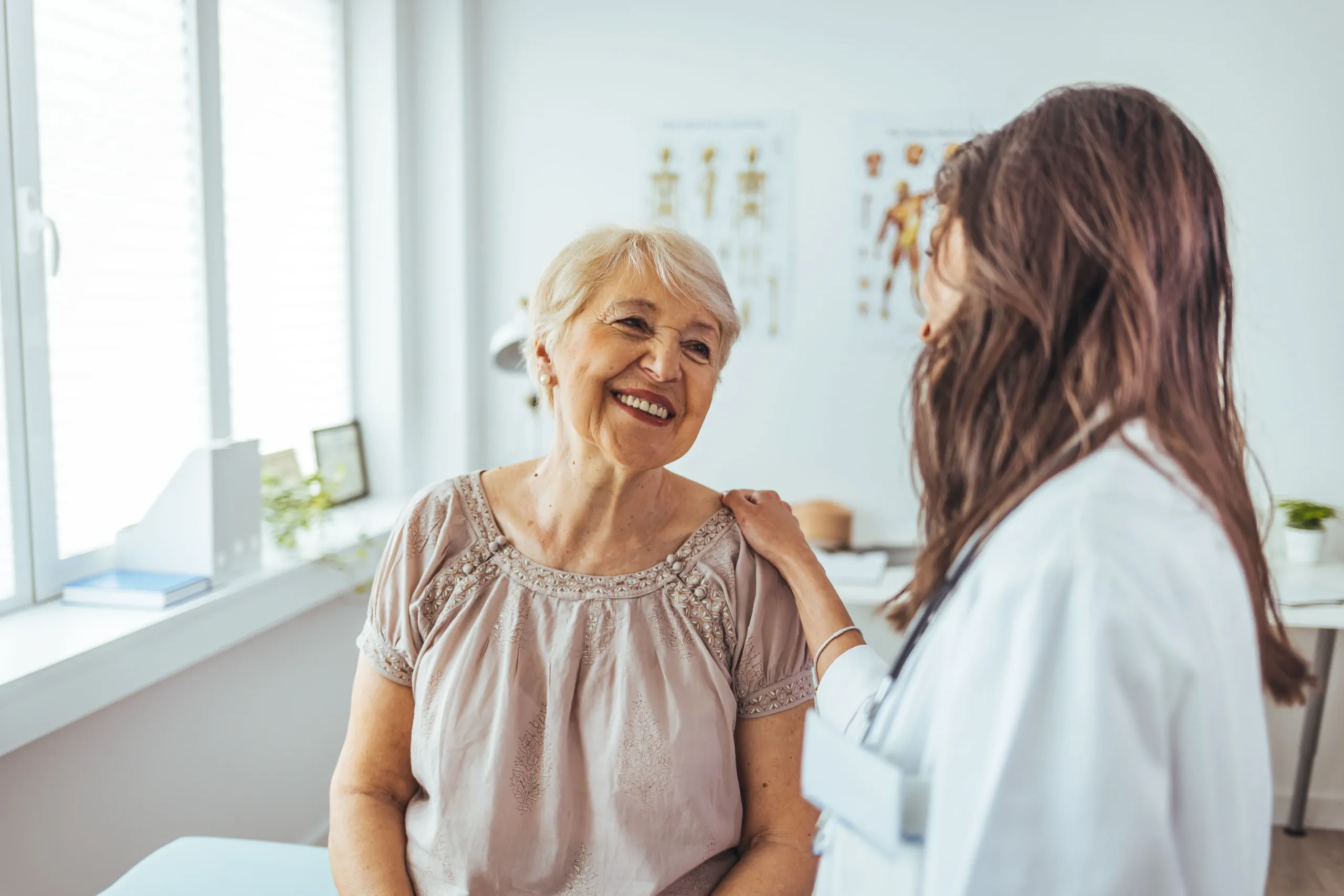 Older adult receiving prompt care for a painful shingles rash from a physician in Jacksonville, FL.