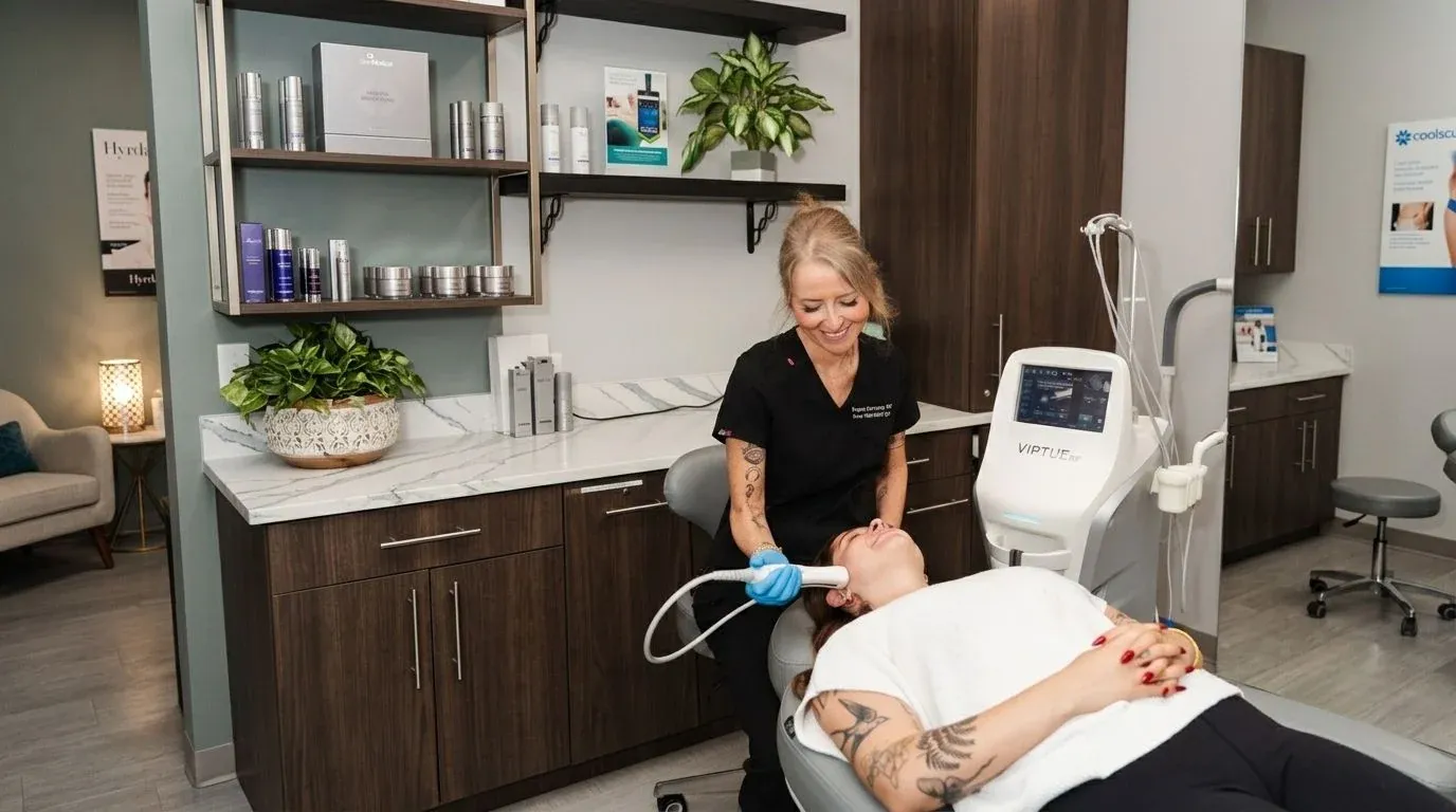 Virtue RF microneedling treatment for skin tightening at Pura Vida Med Spa in Fulton, MD