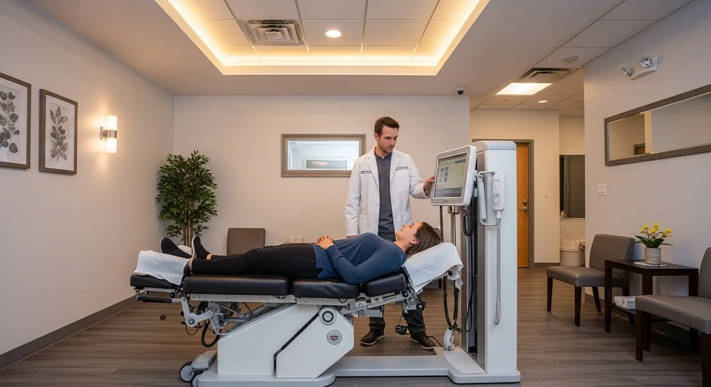 Patient receiving spinal decompression therapy at Precision Chiropractic in Rockford MI