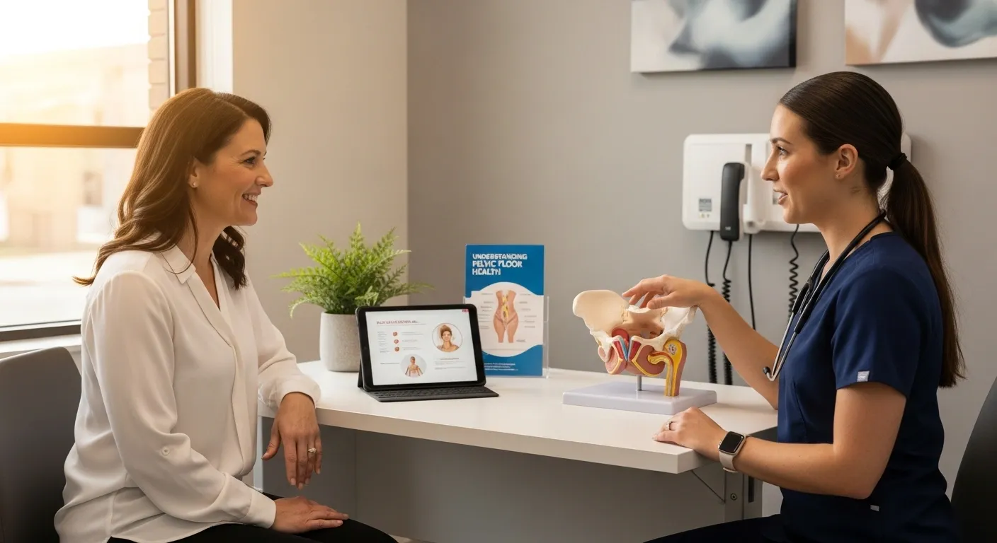Patient consultation for Emsella pelvic floor therapy at Precision Chiropractic Rockford MI